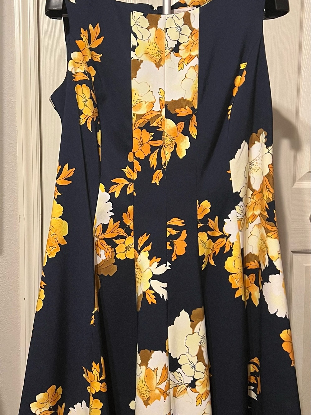 dressbarn Navy Midi Dress with Yellow and Cream Floral Print